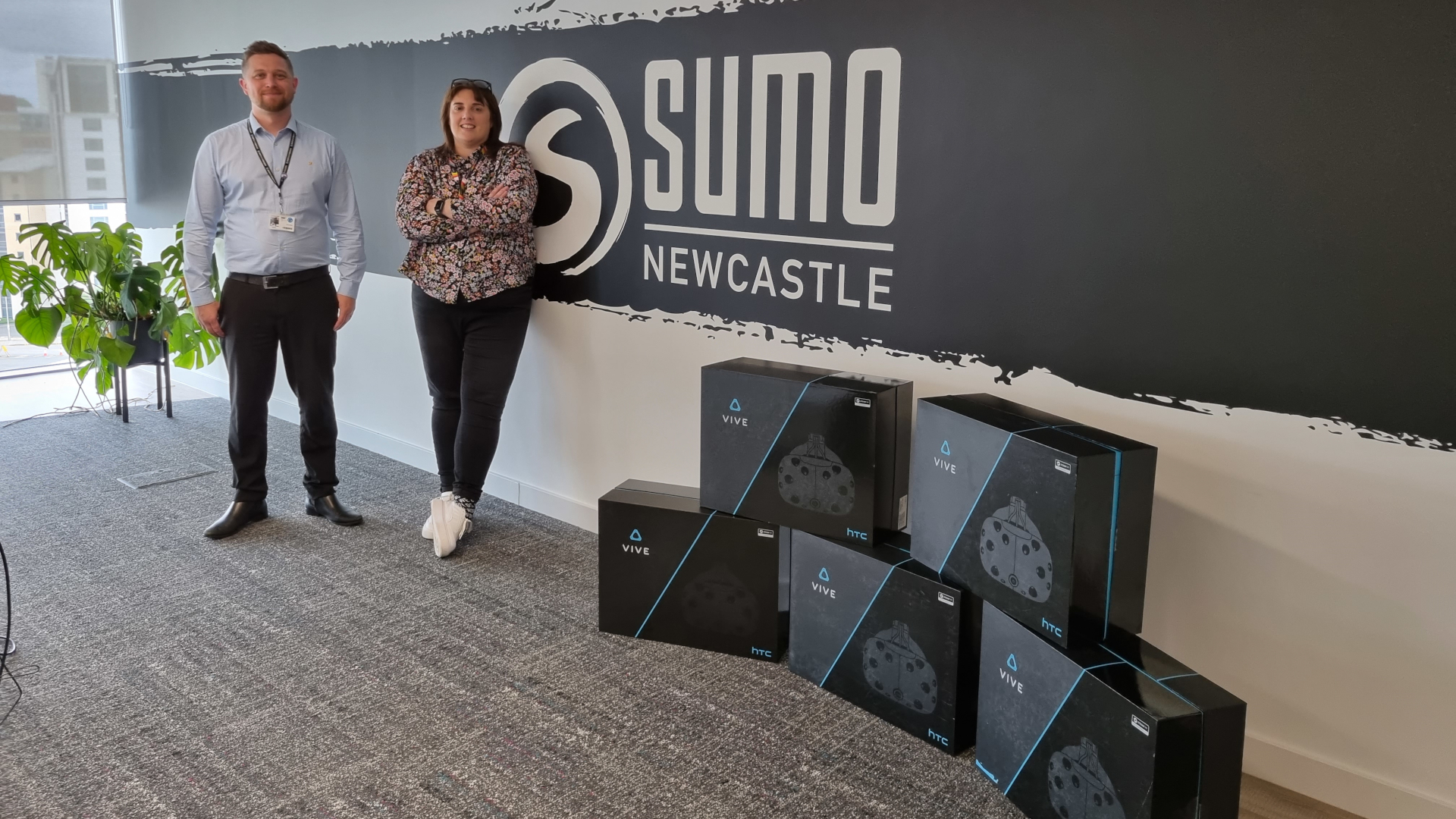 From L-R: Phil O'Neil, Head of Digital Technology &amp; Business at Gateshead College; and Jemma Harris, Executive Producer at Sumo Newcastle.